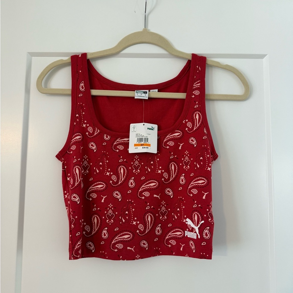 Puma Red Sleeveless Paisley Bandana Crop Tank Top NWT